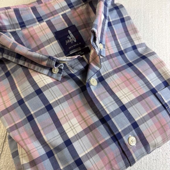 Johnnie O Men’s XL Pink Blue Plaid Button Down Long Sleeve Shirt Ken Preppy - Picture 3 of 13